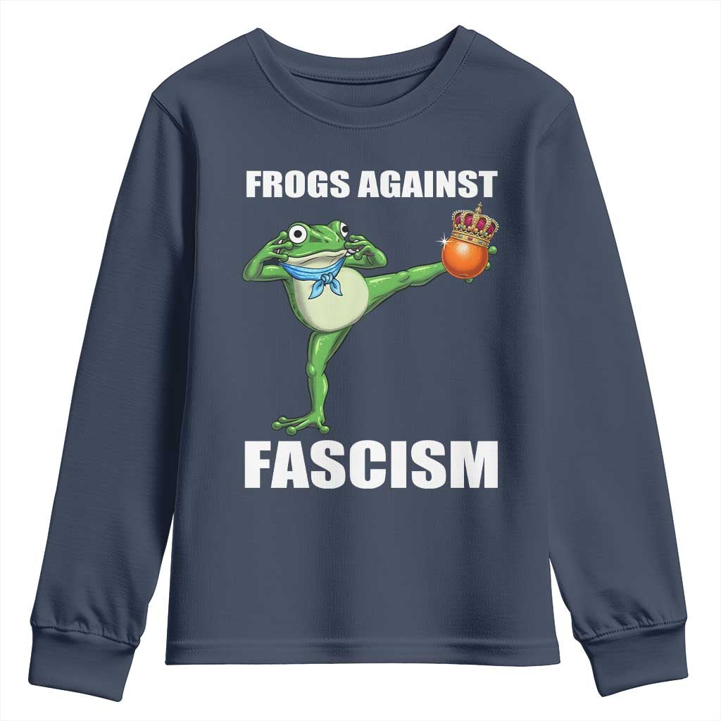 Frogs Against Fascism Youth Sweatshirt No Fascist No Kings Funny Portland Frog Protest - Wonder Print Shop