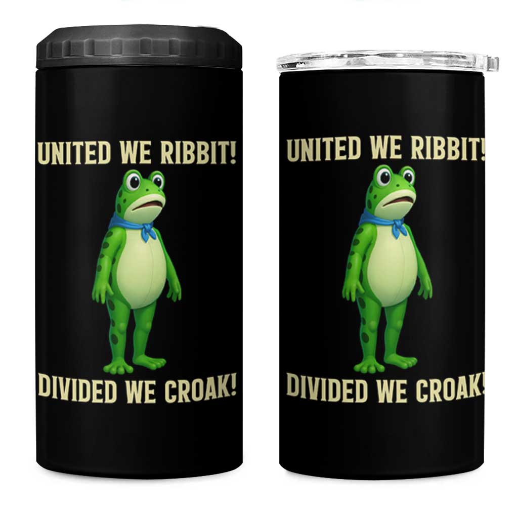 United We Ribbit Frog Protest 4 in 1 Can Cooler Tumbler Divided We Croak Free Portland Resist 2025 - Wonder Print Shop