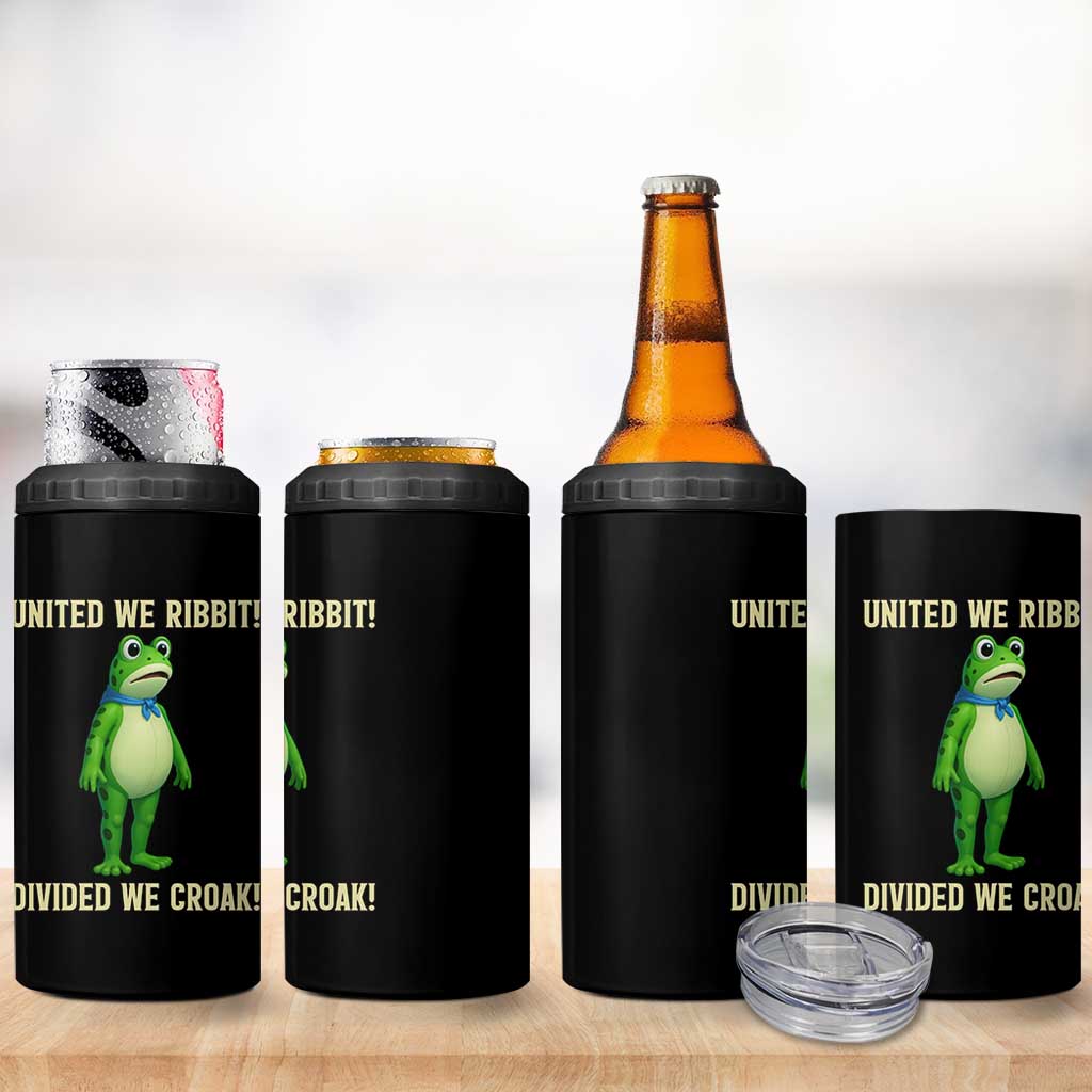United We Ribbit Frog Protest 4 in 1 Can Cooler Tumbler Divided We Croak Free Portland Resist 2025 - Wonder Print Shop