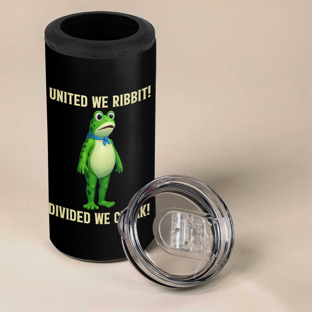 United We Ribbit Frog Protest 4 in 1 Can Cooler Tumbler Divided We Croak Free Portland Resist 2025 - Wonder Print Shop