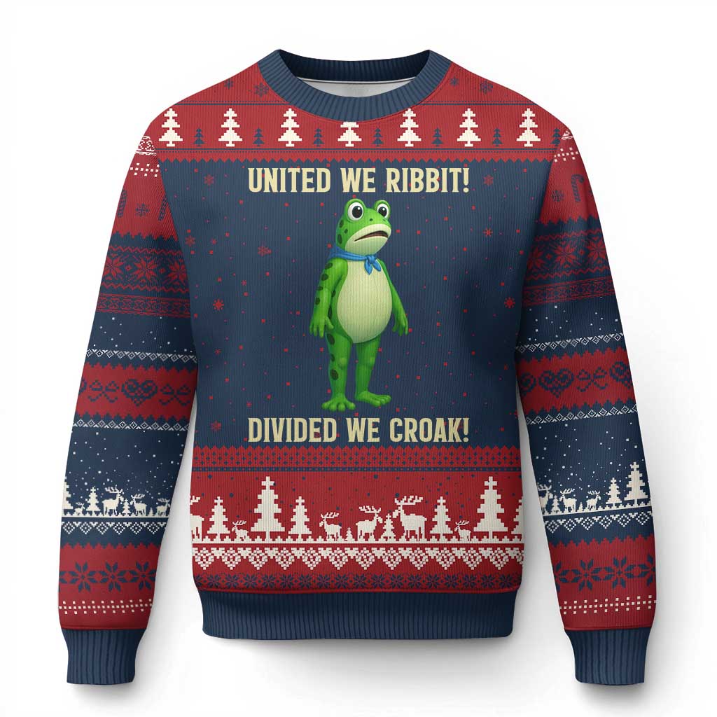 United We Ribbit Frog Protest Ugly Christmas Sweater Divided We Croak Free Portland Resist 2025 - Wonder Print Shop