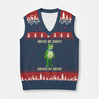 United We Ribbit Frog Protest V-Neck Knit Sweater Vest Divided We Croak Free Portland Resist 2025 - Wonder Print Shop