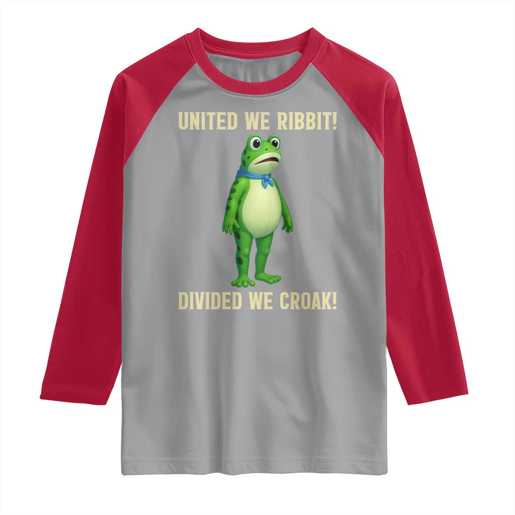 United We Ribbit Frog Protest Raglan Shirt Divided We Croak Free Portland Resist 2025 - Wonder Print Shop