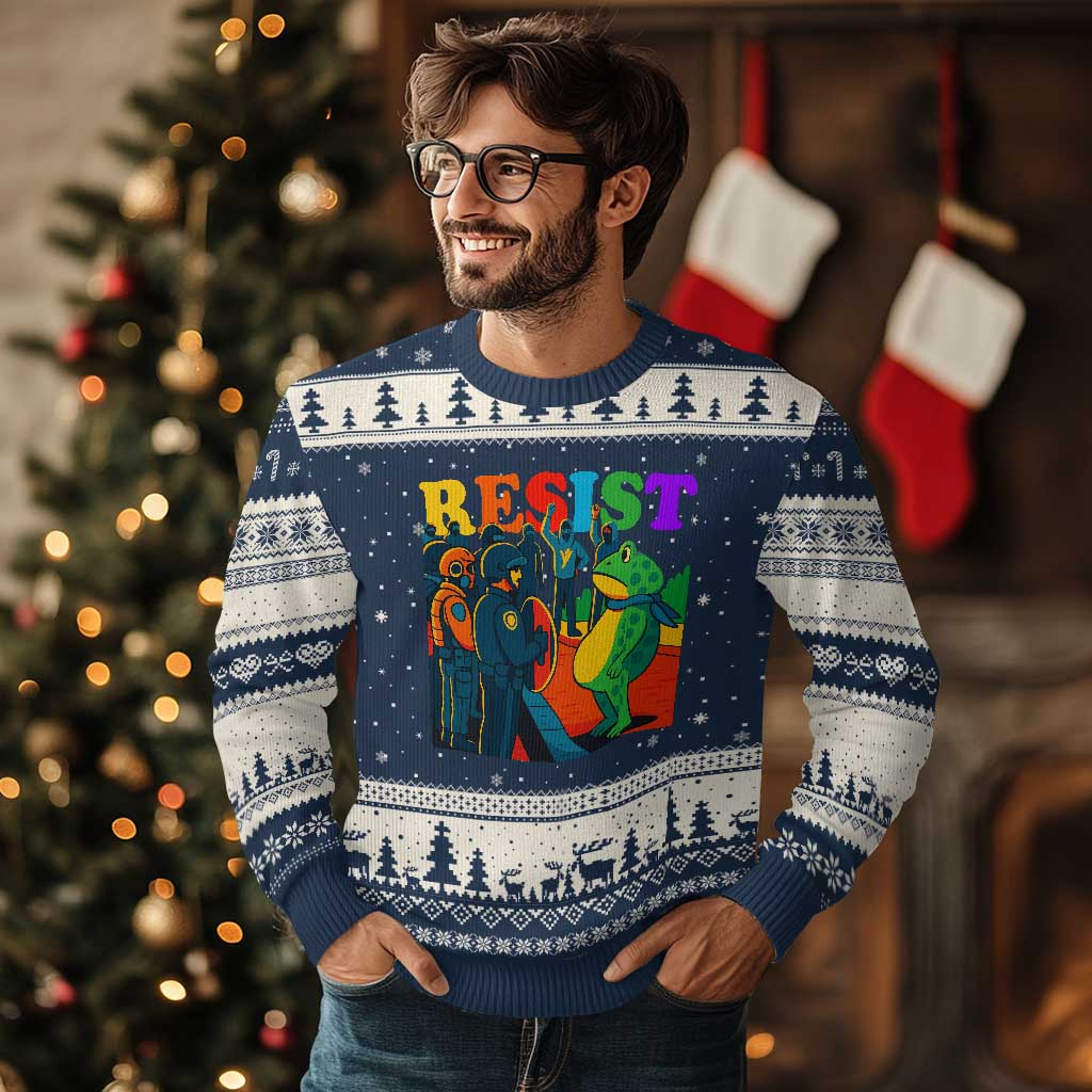 Rainbow Street Protest Frog Ugly Christmas Sweater Resist LGBTQ+ Solidarity - Wonder Print Shop