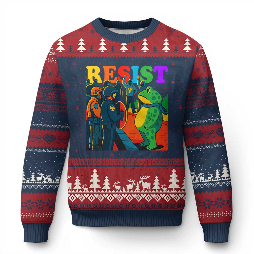 Rainbow Street Protest Frog Ugly Christmas Sweater Resist LGBTQ+ Solidarity - Wonder Print Shop