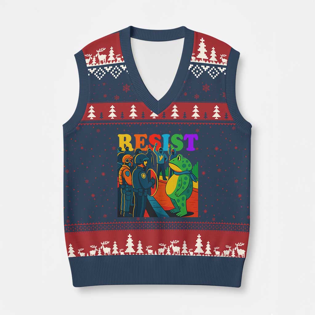 Rainbow Street Protest Frog V-Neck Knit Sweater Vest Resist LGBTQ+ Solidarity - Wonder Print Shop