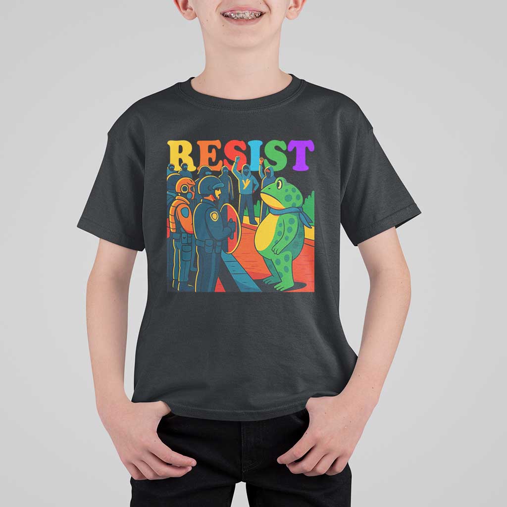 Rainbow Street Protest Frog T Shirt For Kid Resist LGBTQ+ Solidarity - Wonder Print Shop