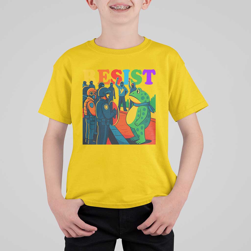 Rainbow Street Protest Frog T Shirt For Kid Resist LGBTQ+ Solidarity - Wonder Print Shop