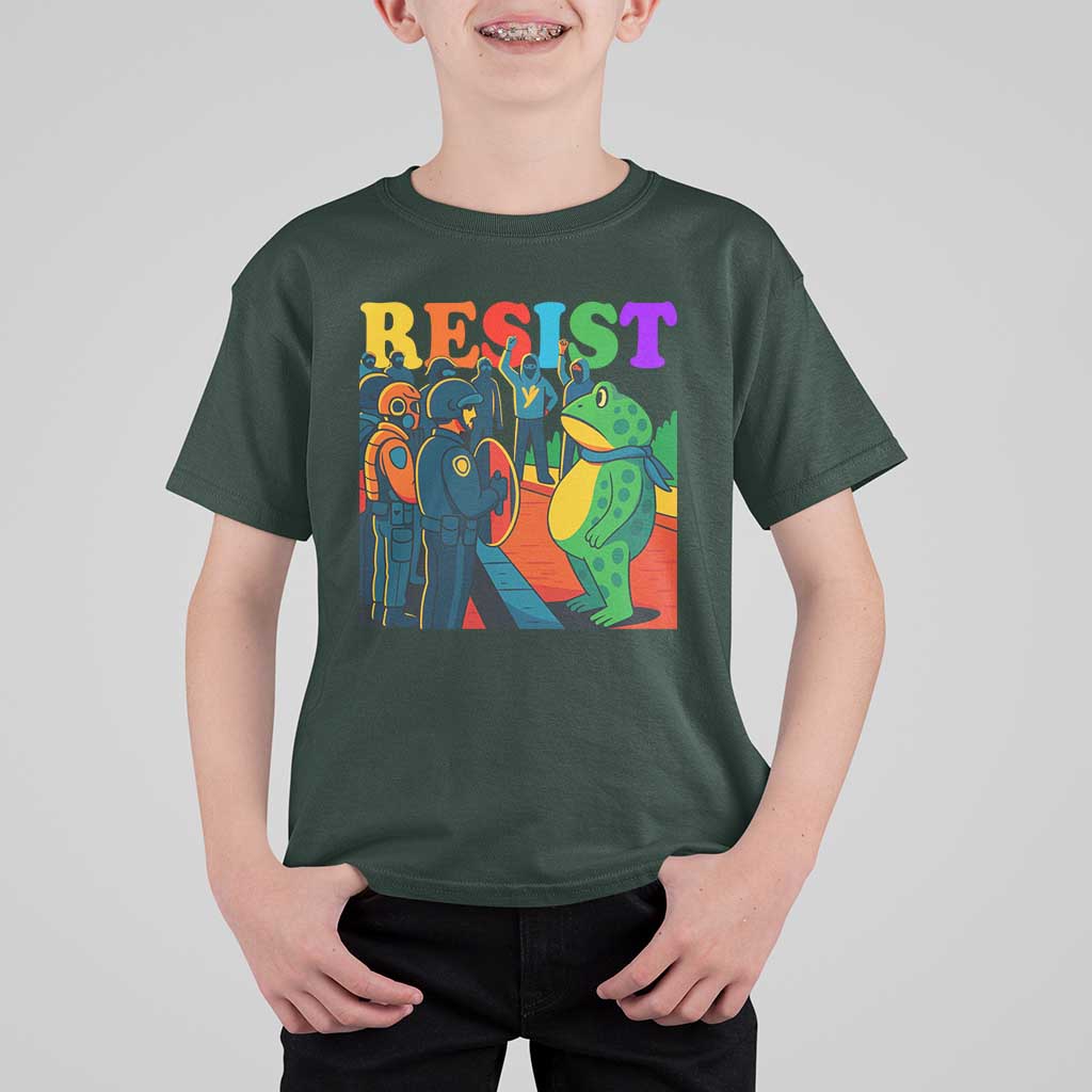 Rainbow Street Protest Frog T Shirt For Kid Resist LGBTQ+ Solidarity - Wonder Print Shop