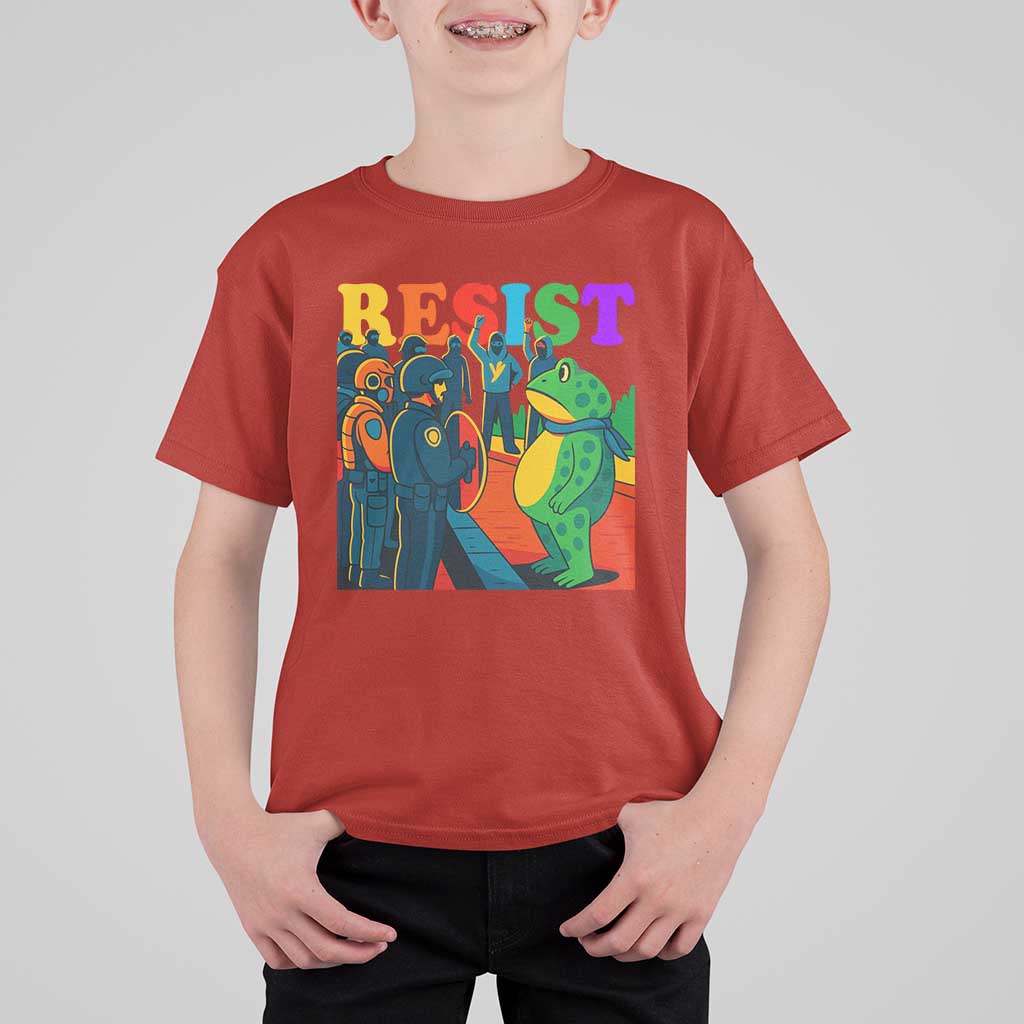 Rainbow Street Protest Frog T Shirt For Kid Resist LGBTQ+ Solidarity - Wonder Print Shop