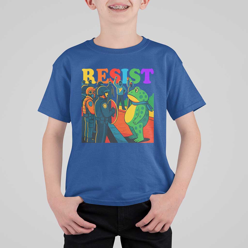 Rainbow Street Protest Frog T Shirt For Kid Resist LGBTQ+ Solidarity - Wonder Print Shop
