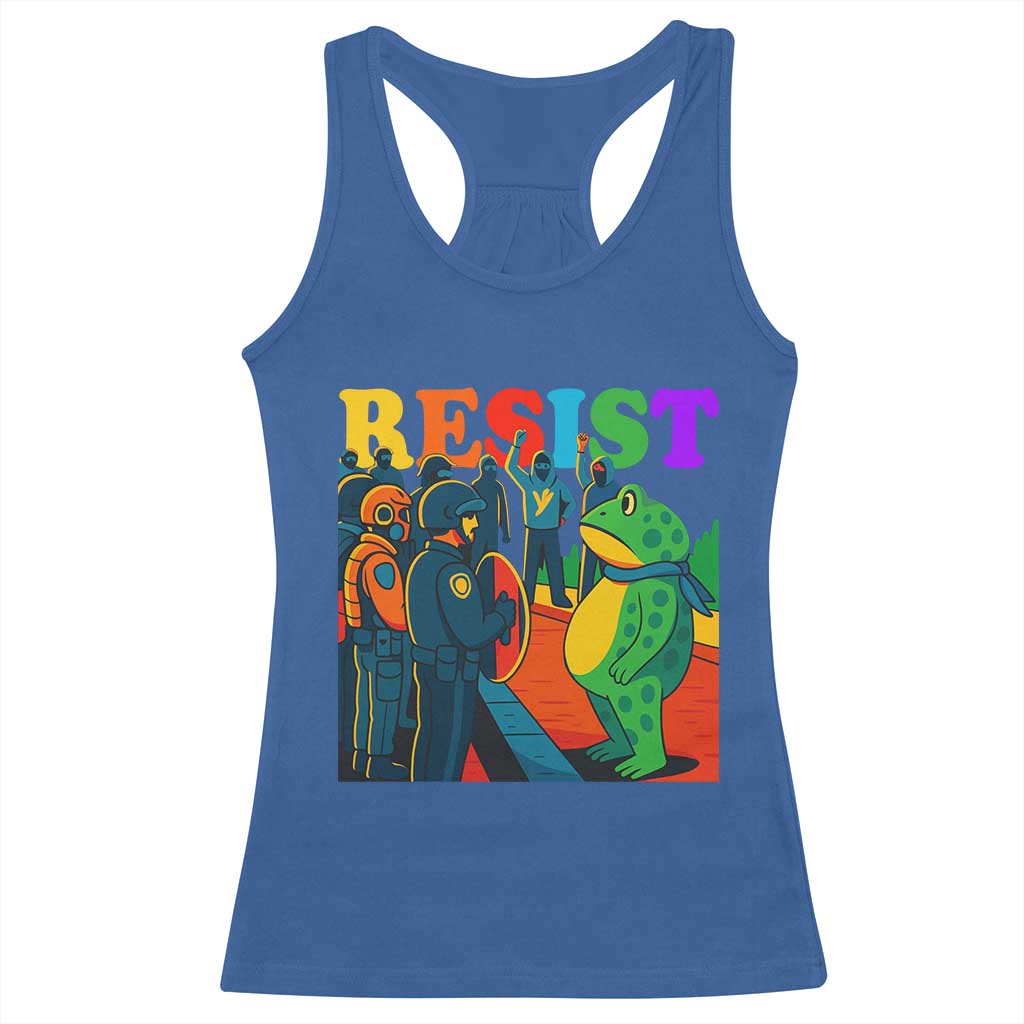 Rainbow Street Protest Frog Racerback Tank Top Resist LGBTQ+ Solidarity - Wonder Print Shop