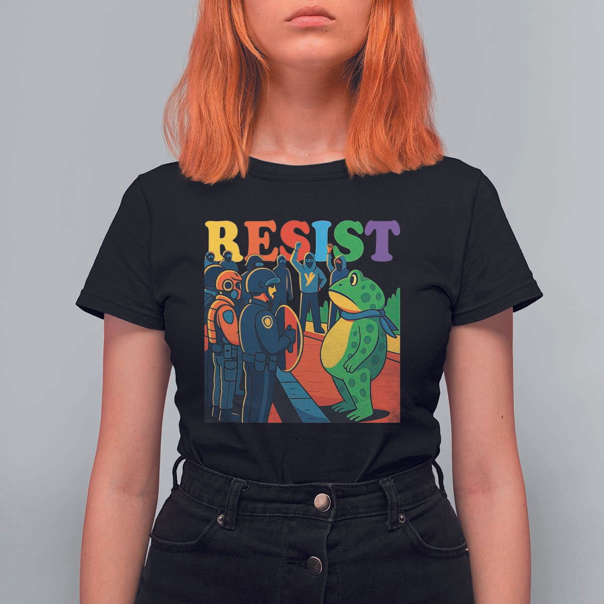 Rainbow Street Protest Frog T Shirt For Women Resist LGBTQ+ Solidarity - Wonder Print Shop