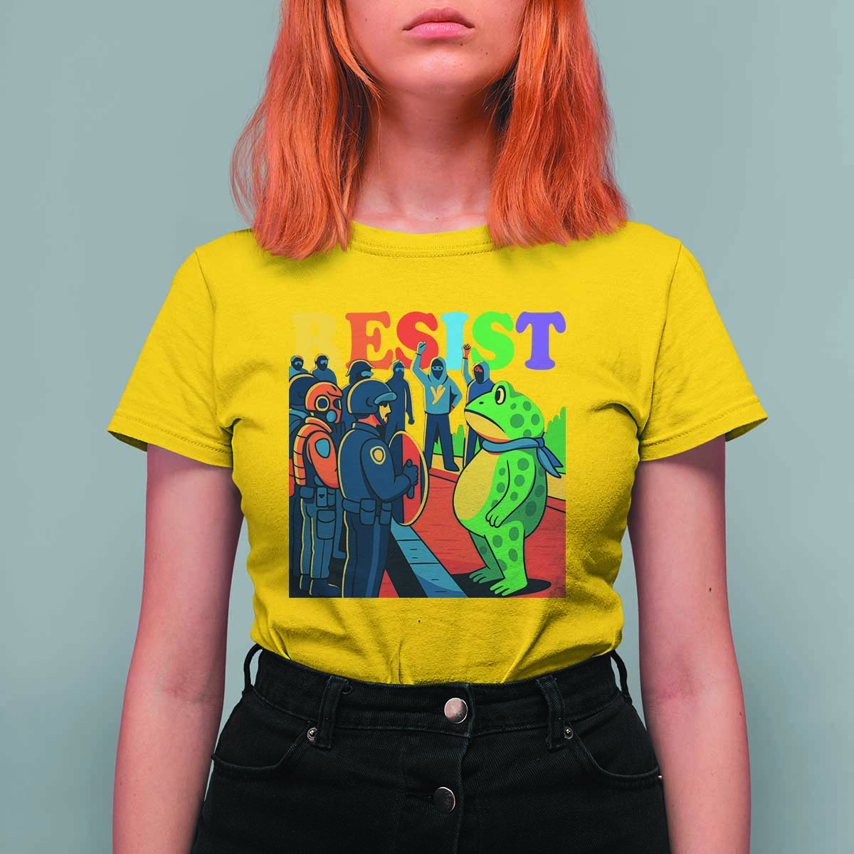 Rainbow Street Protest Frog T Shirt For Women Resist LGBTQ+ Solidarity - Wonder Print Shop