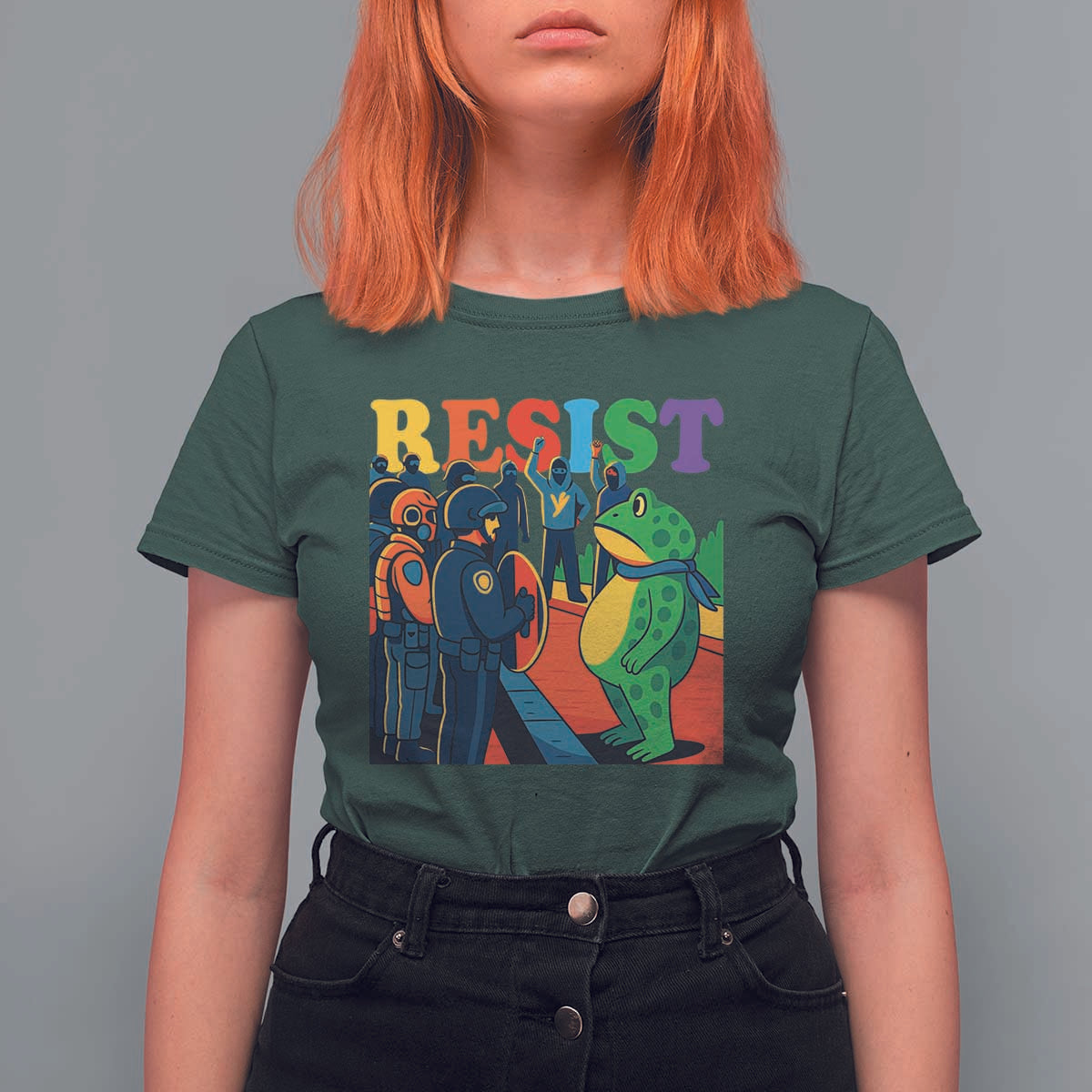 Rainbow Street Protest Frog T Shirt For Women Resist LGBTQ+ Solidarity - Wonder Print Shop