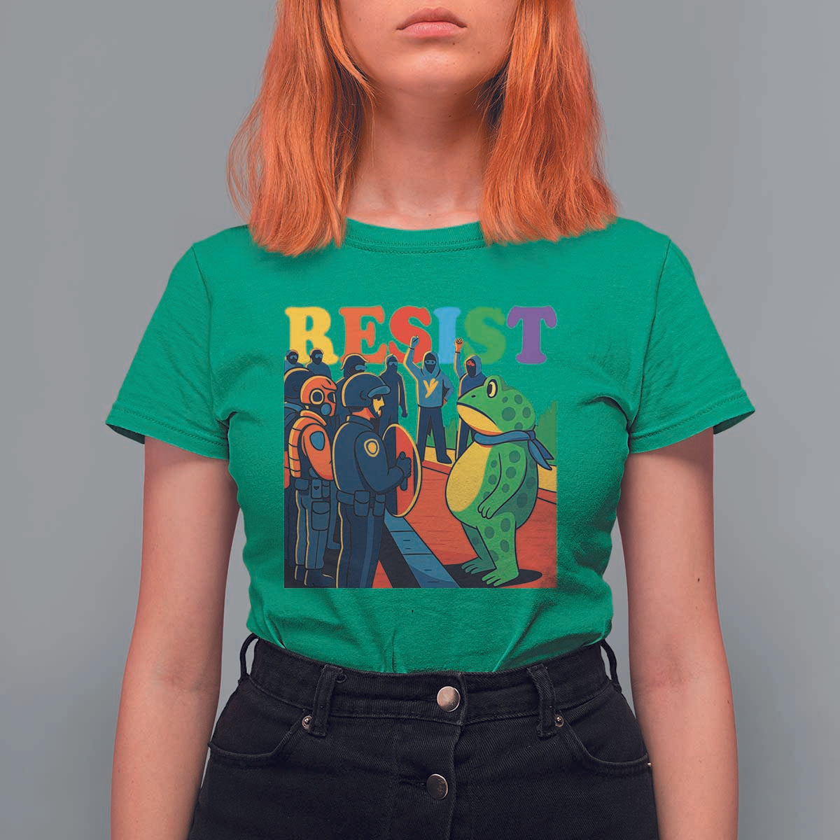 Rainbow Street Protest Frog T Shirt For Women Resist LGBTQ+ Solidarity - Wonder Print Shop