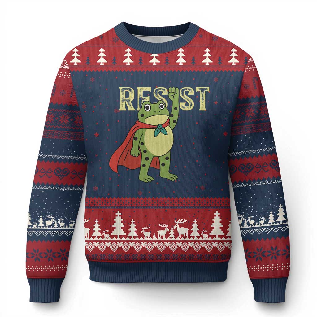 Resist Super Frog Ugly Christmas Sweater Free Portland Political Satire Retro Graphic - Wonder Print Shop