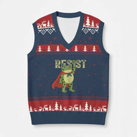 Resist Super Frog V-Neck Knit Sweater Vest Free Portland Political Satire Retro Graphic - Wonder Print Shop
