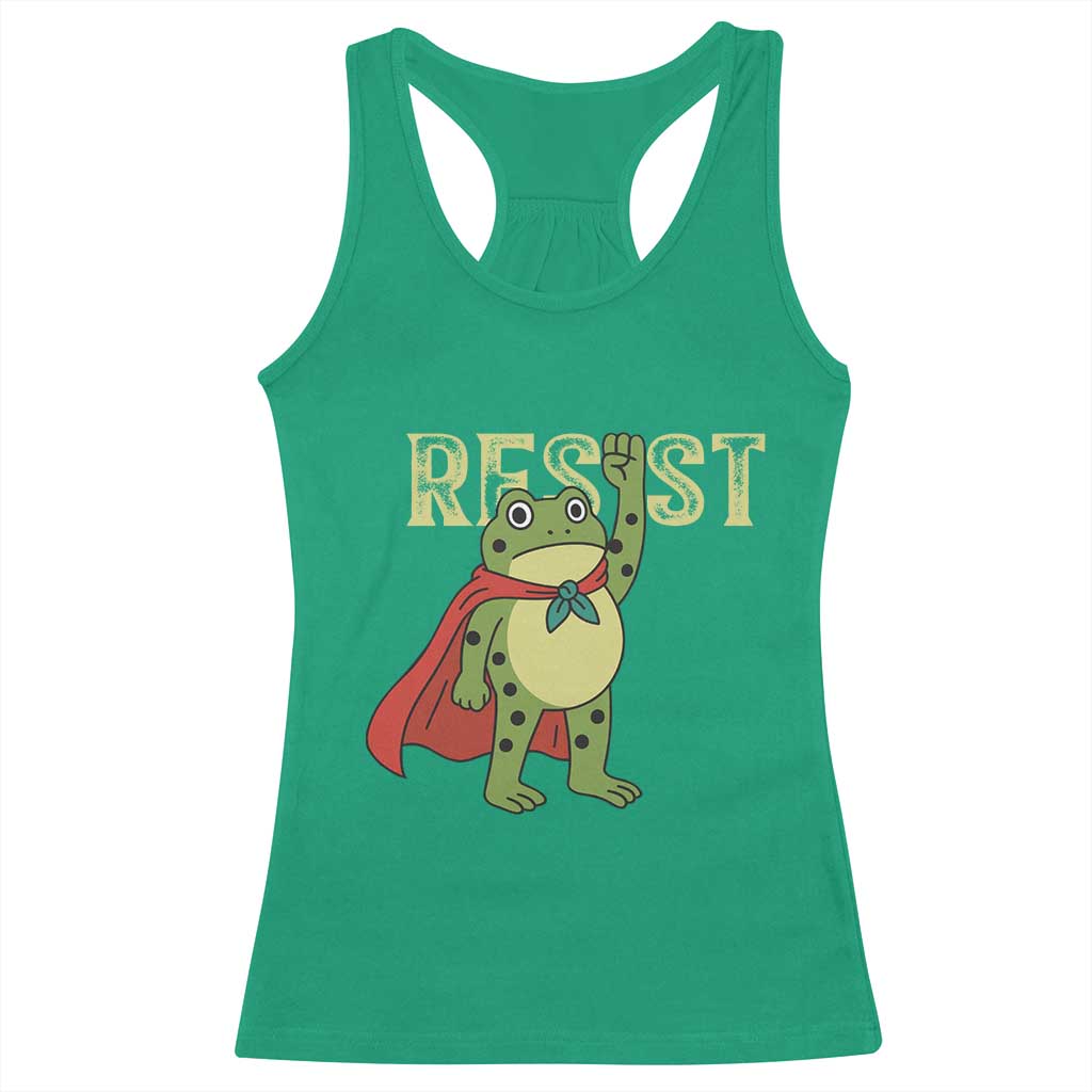 Resist Super Frog Racerback Tank Top Free Portland Political Satire Retro Graphic - Wonder Print Shop