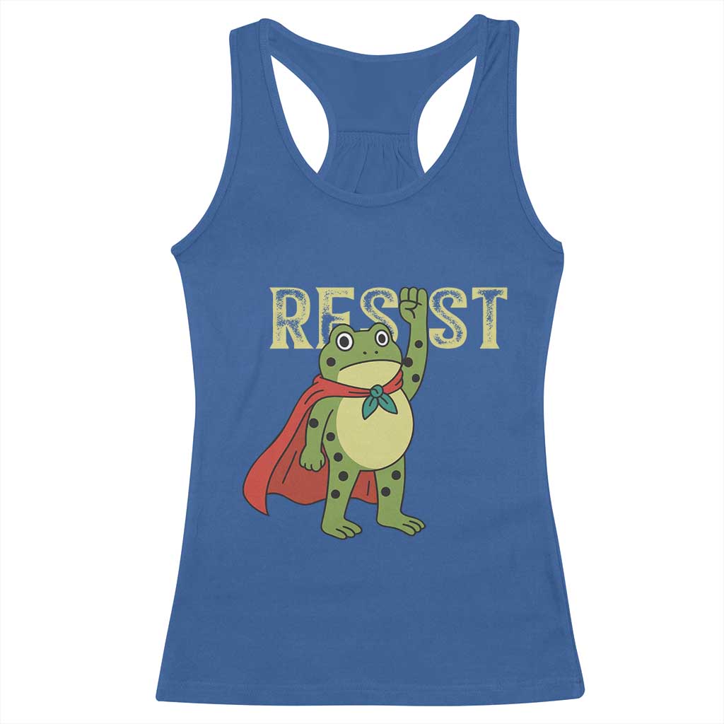 Resist Super Frog Racerback Tank Top Free Portland Political Satire Retro Graphic - Wonder Print Shop