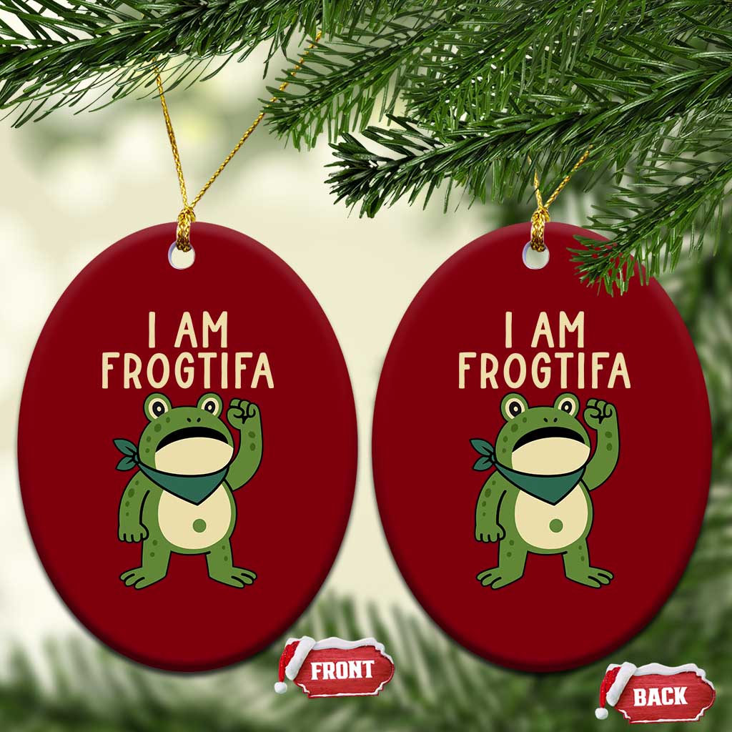 I Am Frogtifa Ceramic Ornament Frog Resist Antifascist with Raised Fist Bandana - Wonder Print Shop