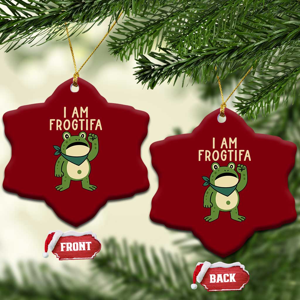 I Am Frogtifa Ceramic Ornament Frog Resist Antifascist with Raised Fist Bandana - Wonder Print Shop