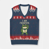 I Am Frogtifa V-Neck Knit Sweater Vest Frog Resist Antifascist with Raised Fist Bandana - Wonder Print Shop
