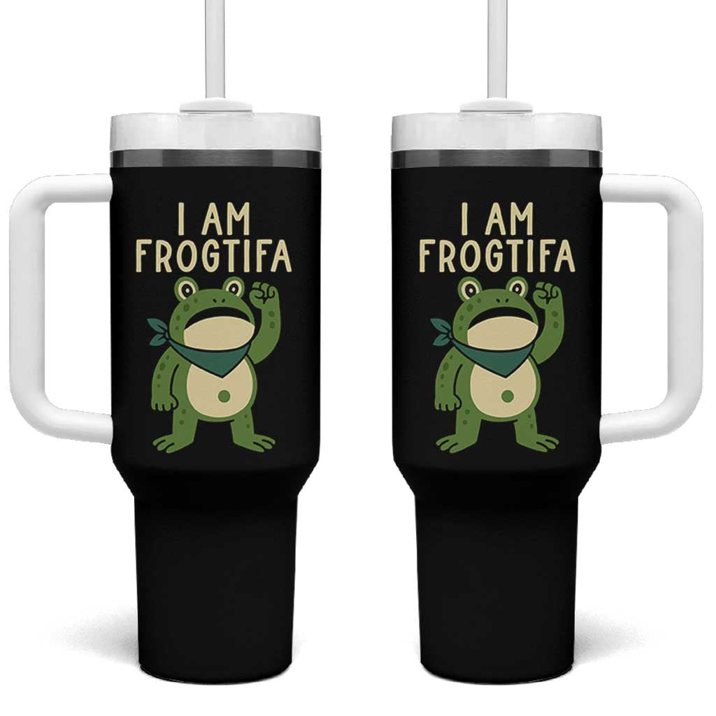 I Am Frogtifa Tumbler With Handle Frog Resist Antifascist with Raised Fist Bandana - Wonder Print Shop