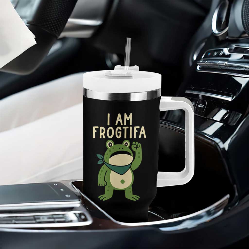 I Am Frogtifa Tumbler With Handle Frog Resist Antifascist with Raised Fist Bandana - Wonder Print Shop