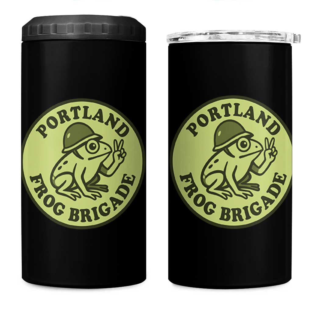 Portland Frog Brigade 4 in 1 Can Cooler Tumbler Peace Frog Protest Badge - Wonder Print Shop