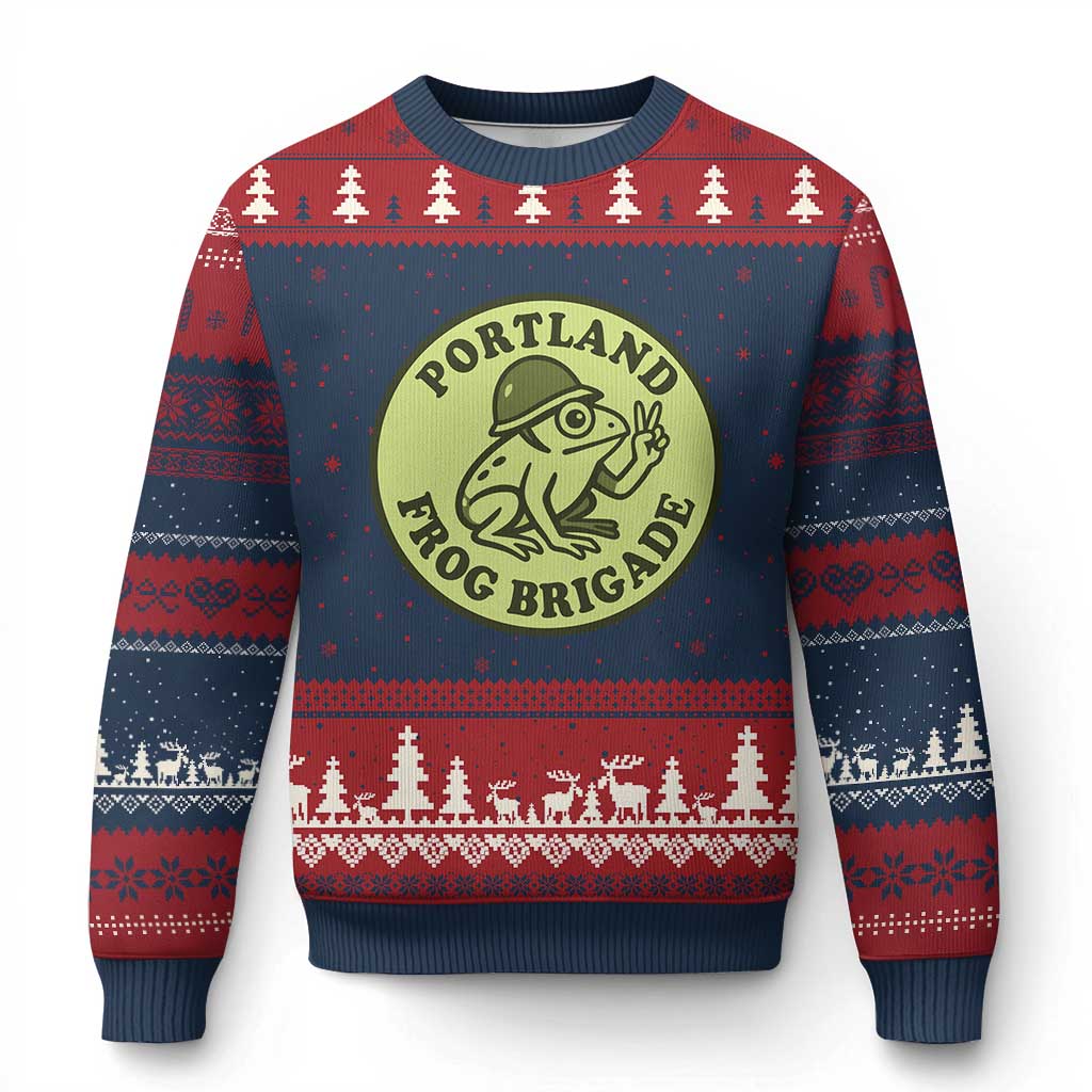 Portland Frog Brigade Ugly Christmas Sweater Peace Frog Protest Badge - Wonder Print Shop