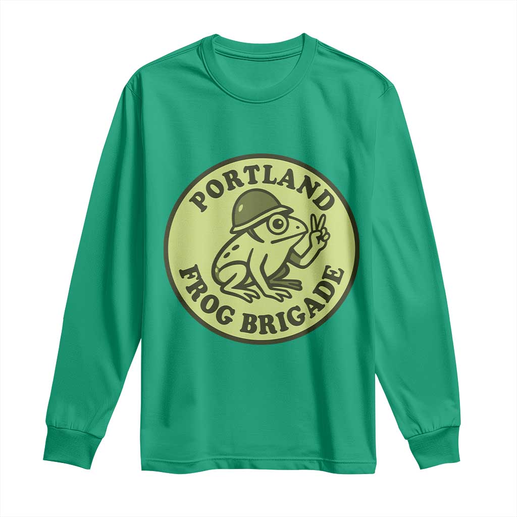 Portland Frog Brigade Long Sleeve Shirt Peace Frog Protest Badge - Wonder Print Shop