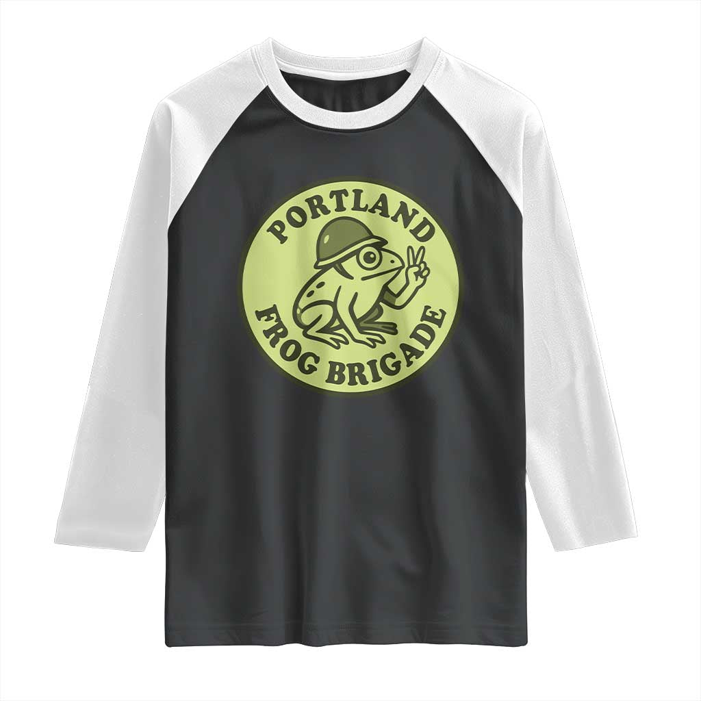 Portland Frog Brigade Raglan Shirt Peace Frog Protest Badge - Wonder Print Shop