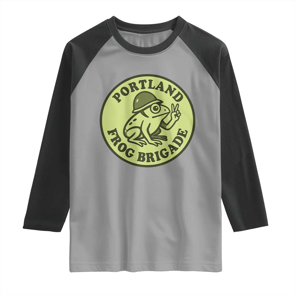 Portland Frog Brigade Raglan Shirt Peace Frog Protest Badge - Wonder Print Shop