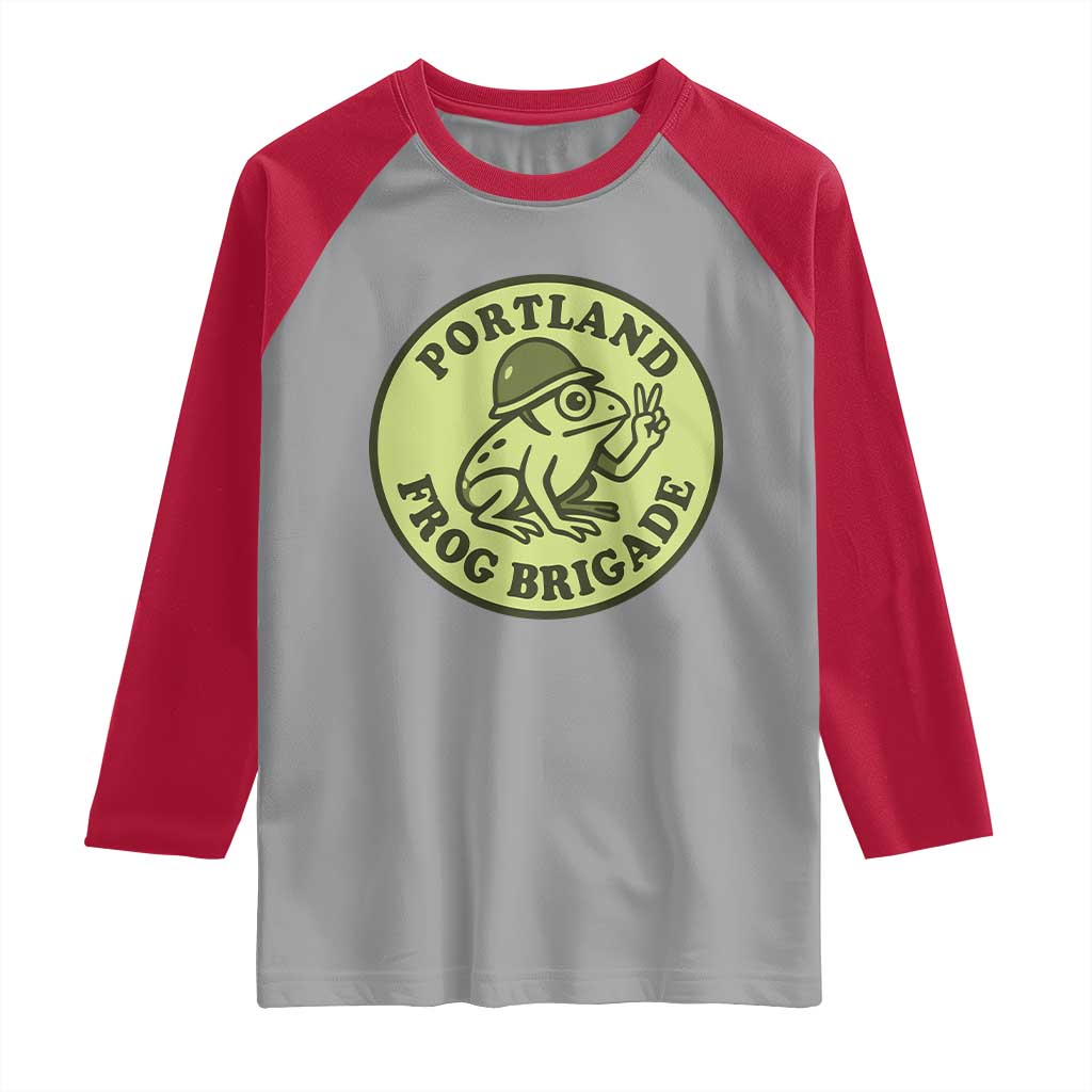 Portland Frog Brigade Raglan Shirt Peace Frog Protest Badge - Wonder Print Shop