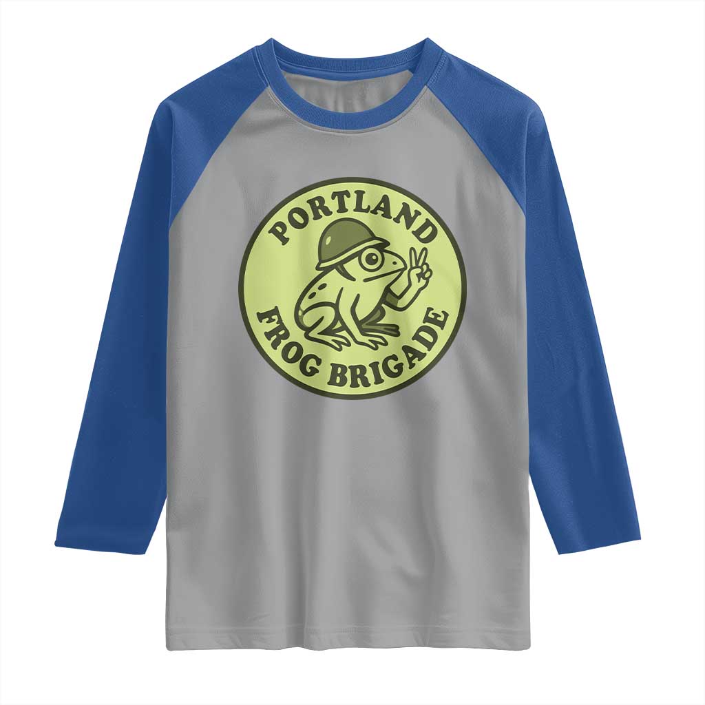 Portland Frog Brigade Raglan Shirt Peace Frog Protest Badge - Wonder Print Shop