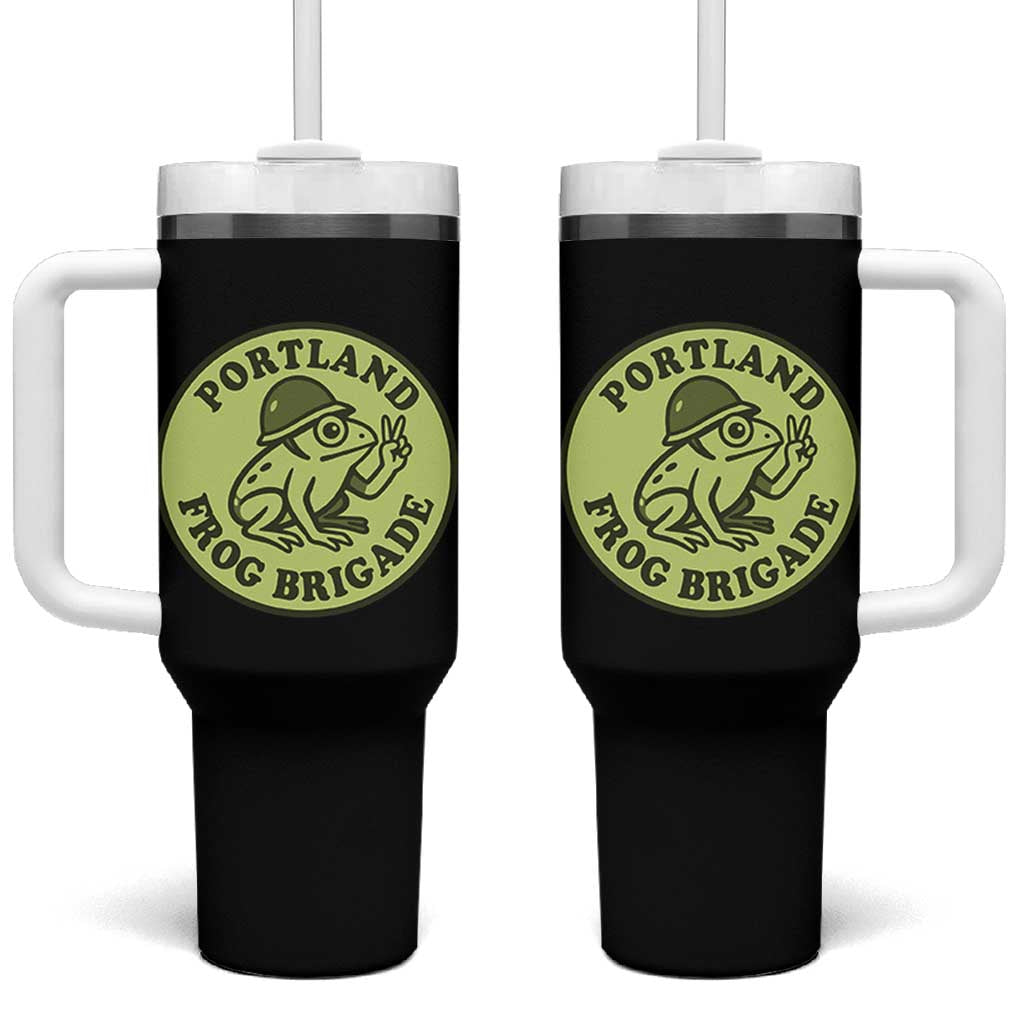 Portland Frog Brigade Tumbler With Handle Peace Frog Protest Badge - Wonder Print Shop