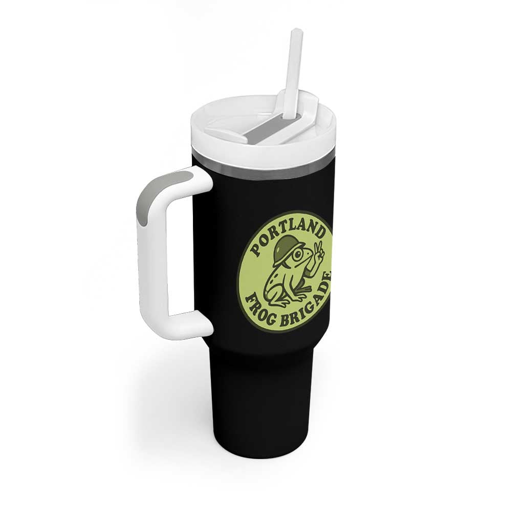Portland Frog Brigade Tumbler With Handle Peace Frog Protest Badge - Wonder Print Shop