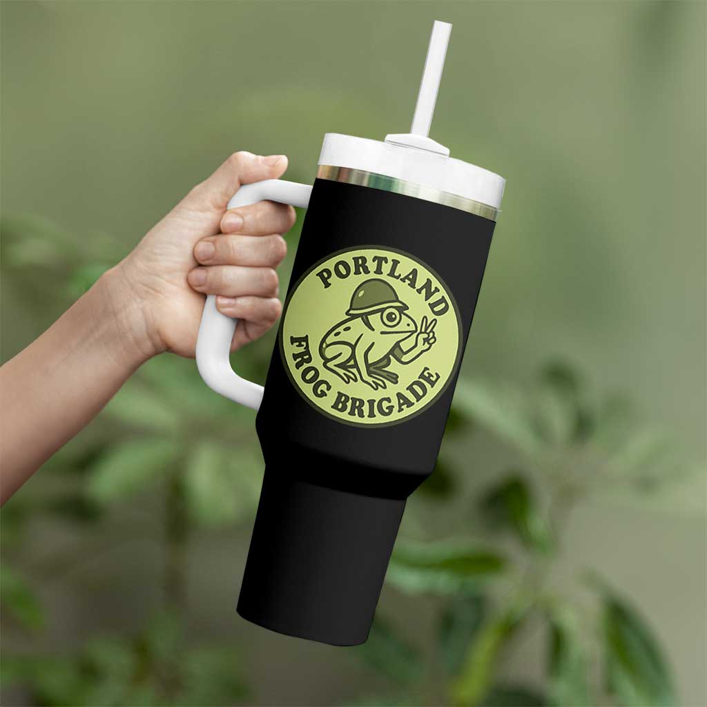 Portland Frog Brigade Tumbler With Handle Peace Frog Protest Badge - Wonder Print Shop