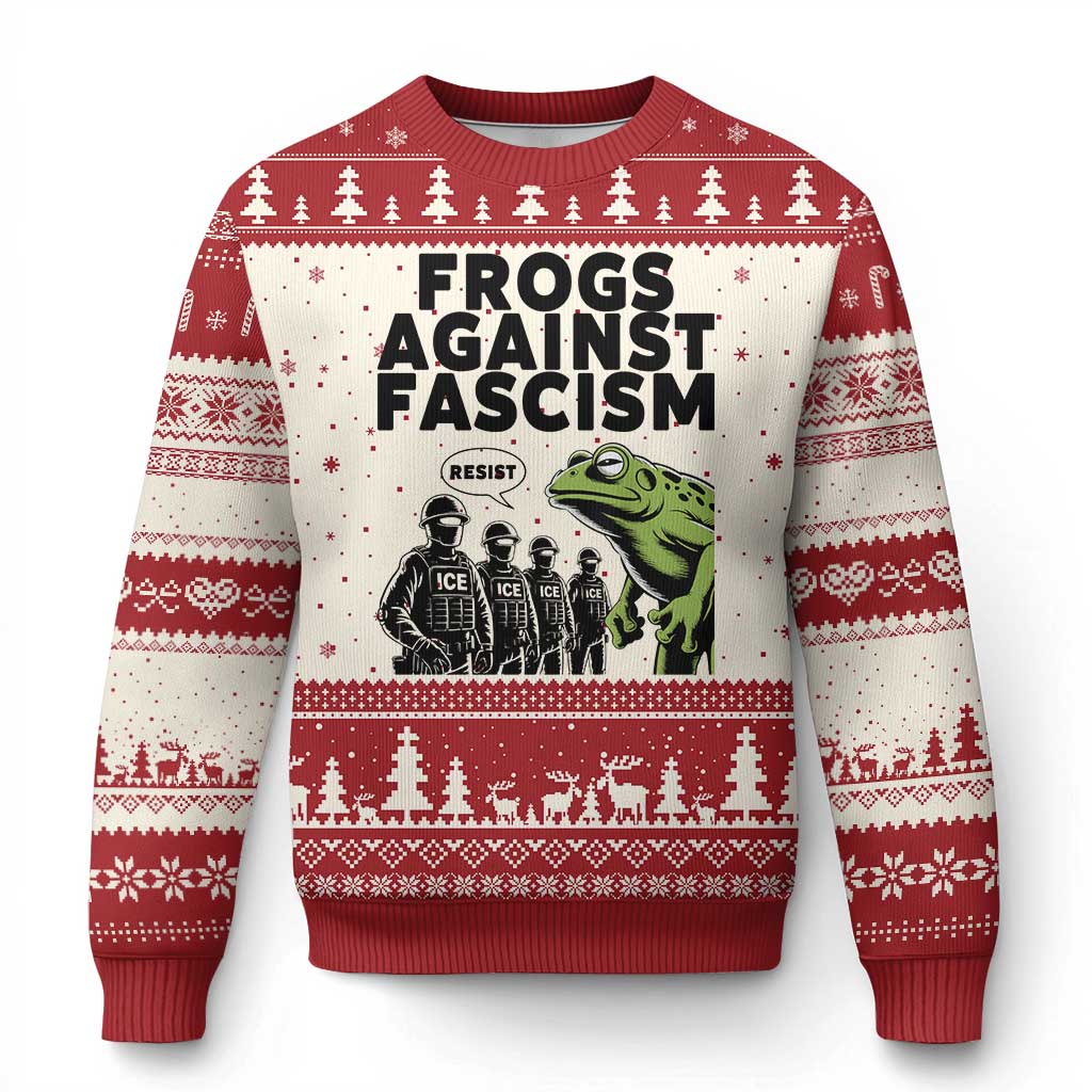 Frogs Against Fascism Ugly Christmas Sweater Resist 2025 Free Portland Protest - Wonder Print Shop
