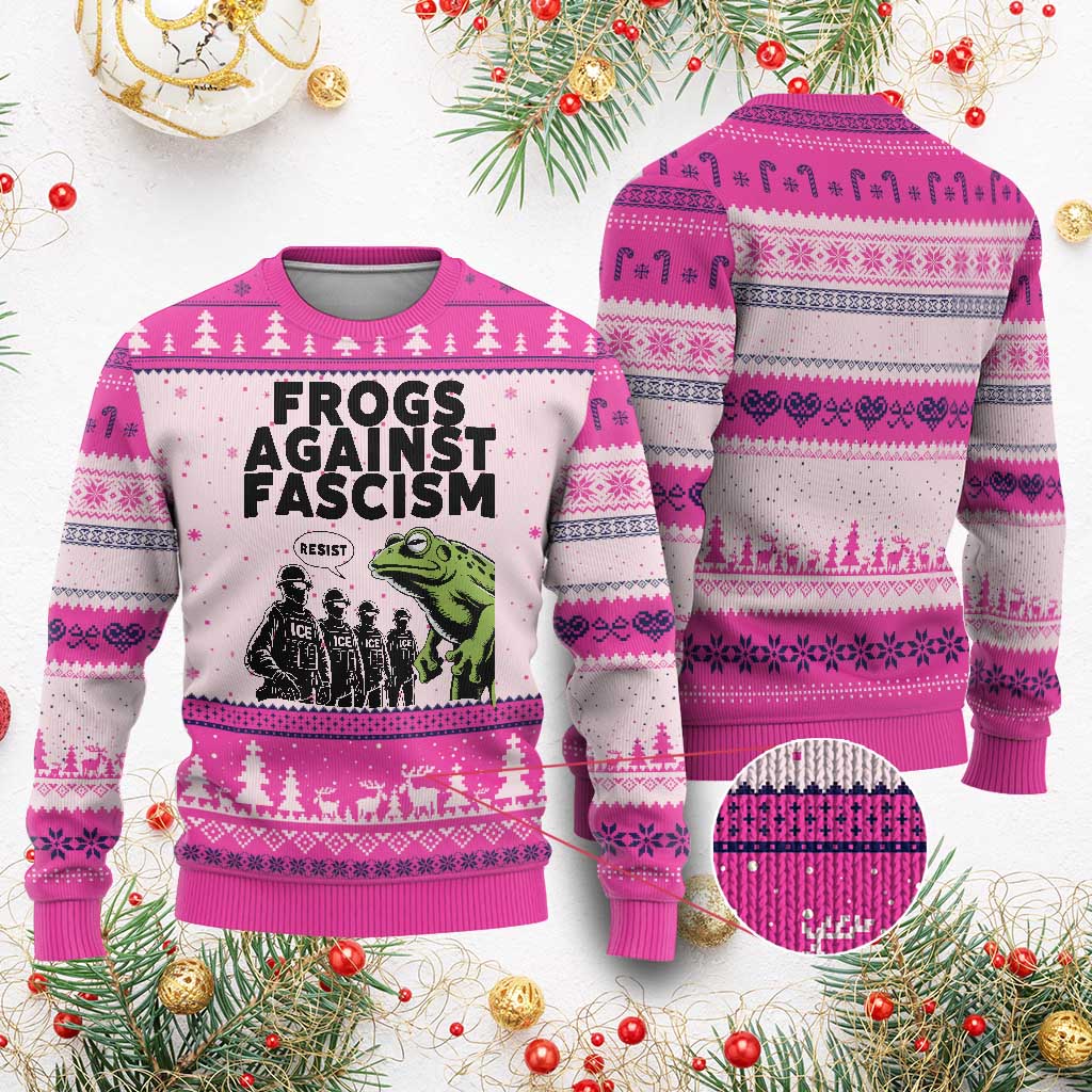 Frogs Against Fascism Ugly Christmas Sweater Resist 2025 Free Portland Protest - Wonder Print Shop
