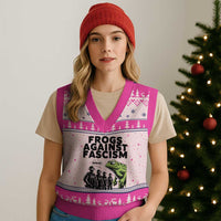 Frogs Against Fascism V-Neck Knit Sweater Vest Resist 2025 Free Portland Protest - Wonder Print Shop