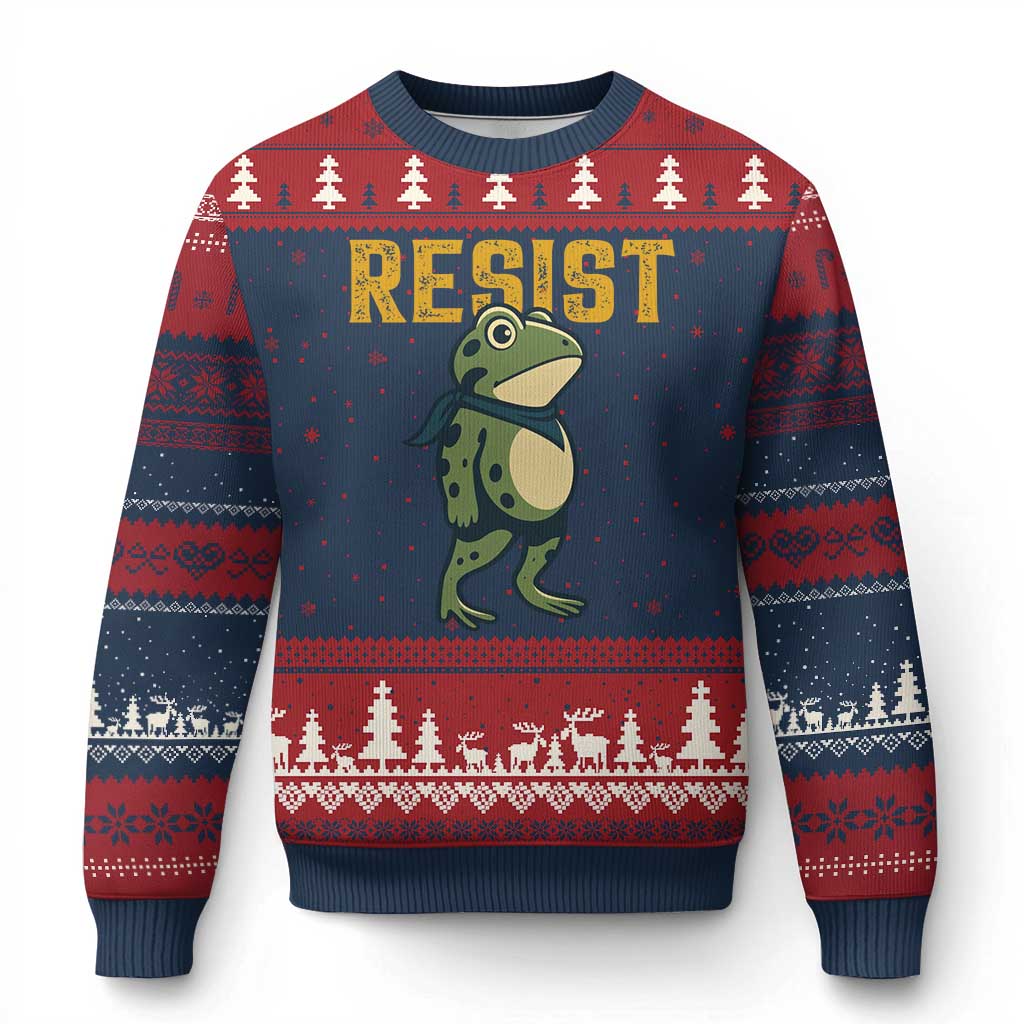Resist Frog Protest Ugly Christmas Sweater Free Portland Political Satire - Wonder Print Shop