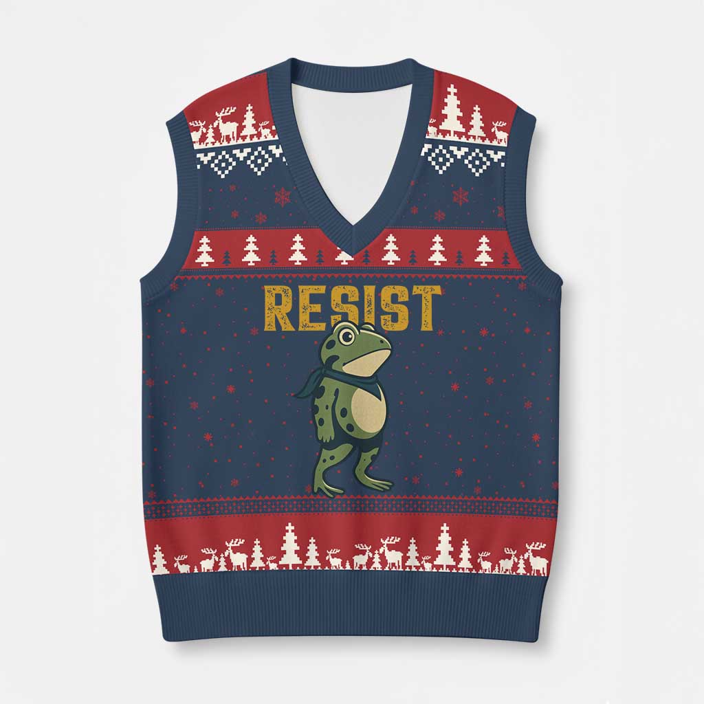 Resist Frog Protest V-Neck Knit Sweater Vest Free Portland Political Satire - Wonder Print Shop
