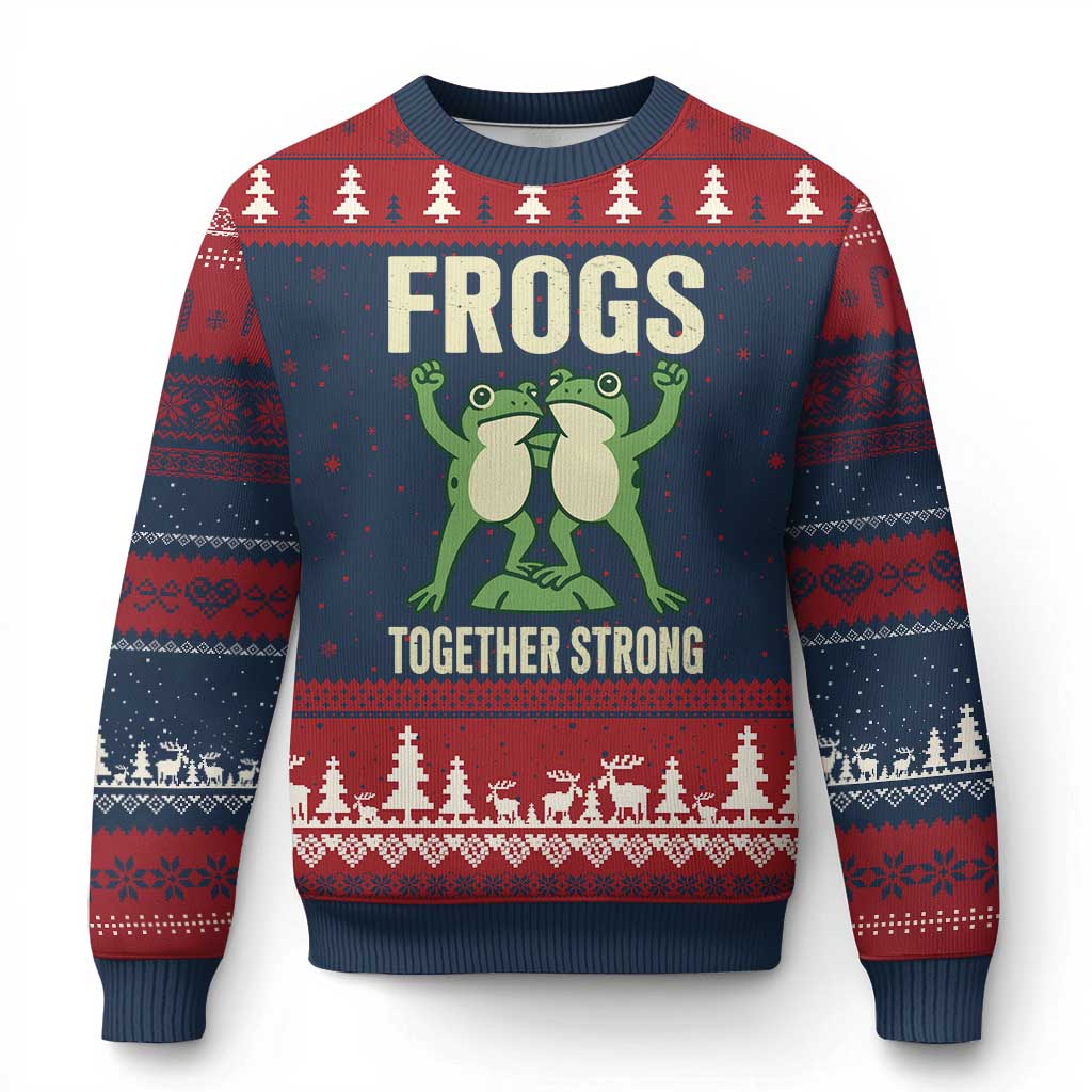 Frogs Together Strong Ugly Christmas Sweater Portland Frog Protest United We Ribbit - Wonder Print Shop