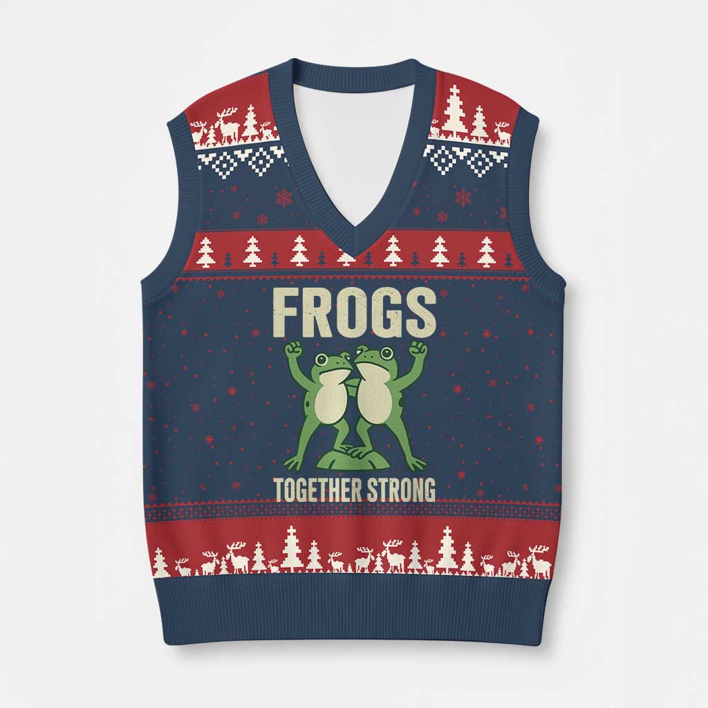 Frogs Together Strong V-Neck Knit Sweater Vest Portland Frog Protest United We Ribbit - Wonder Print Shop