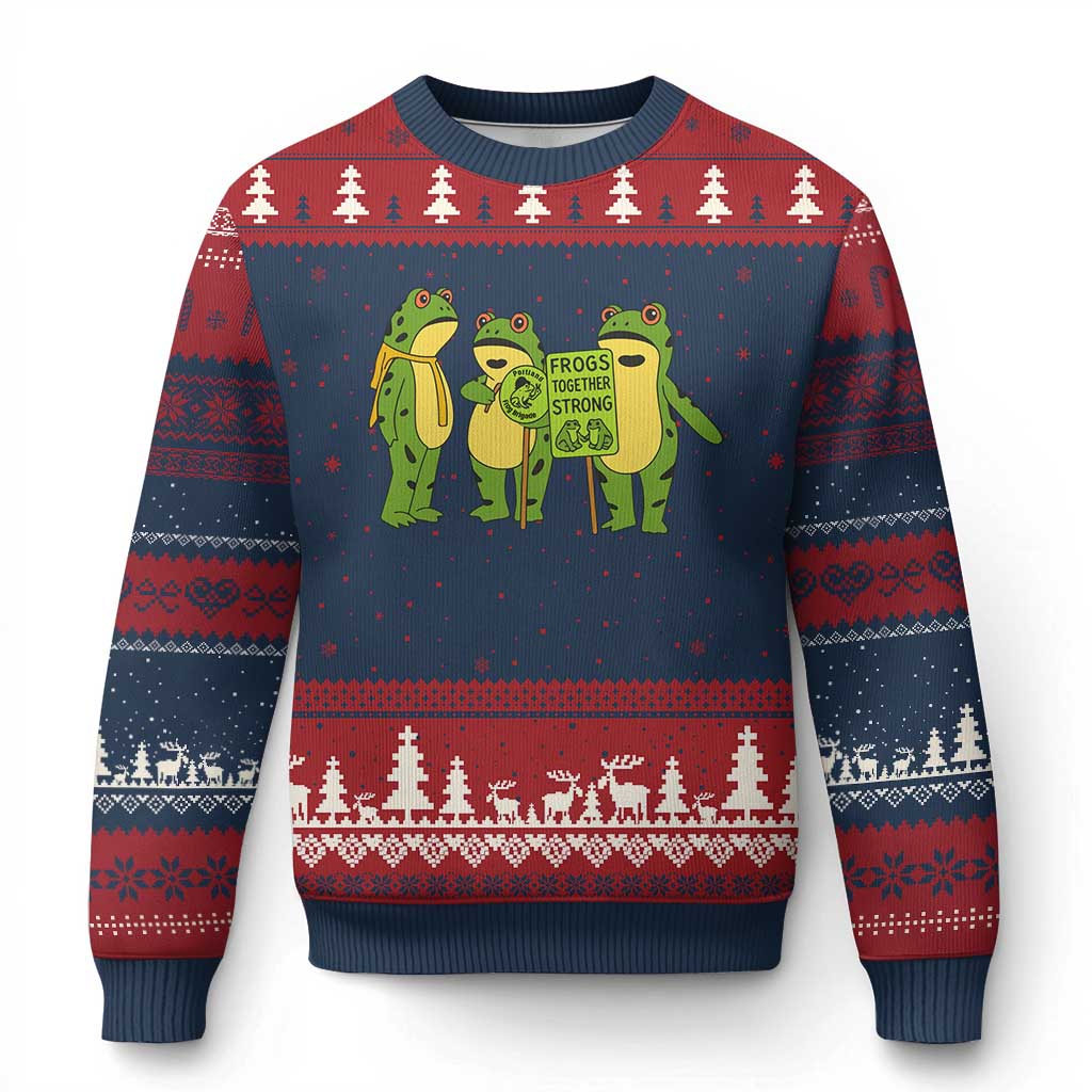Frogs Together Strong Ugly Christmas Sweater Portland Frog Resist Protest - Wonder Print Shop