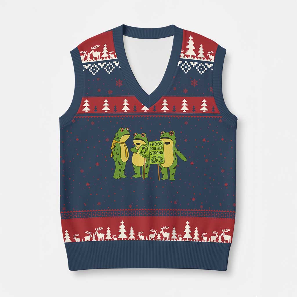 Frogs Together Strong V-Neck Knit Sweater Vest Portland Frog Resist Protest - Wonder Print Shop