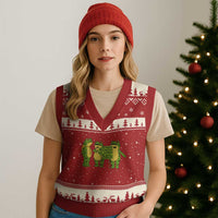 Frogs Together Strong V-Neck Knit Sweater Vest Portland Frog Resist Protest - Wonder Print Shop