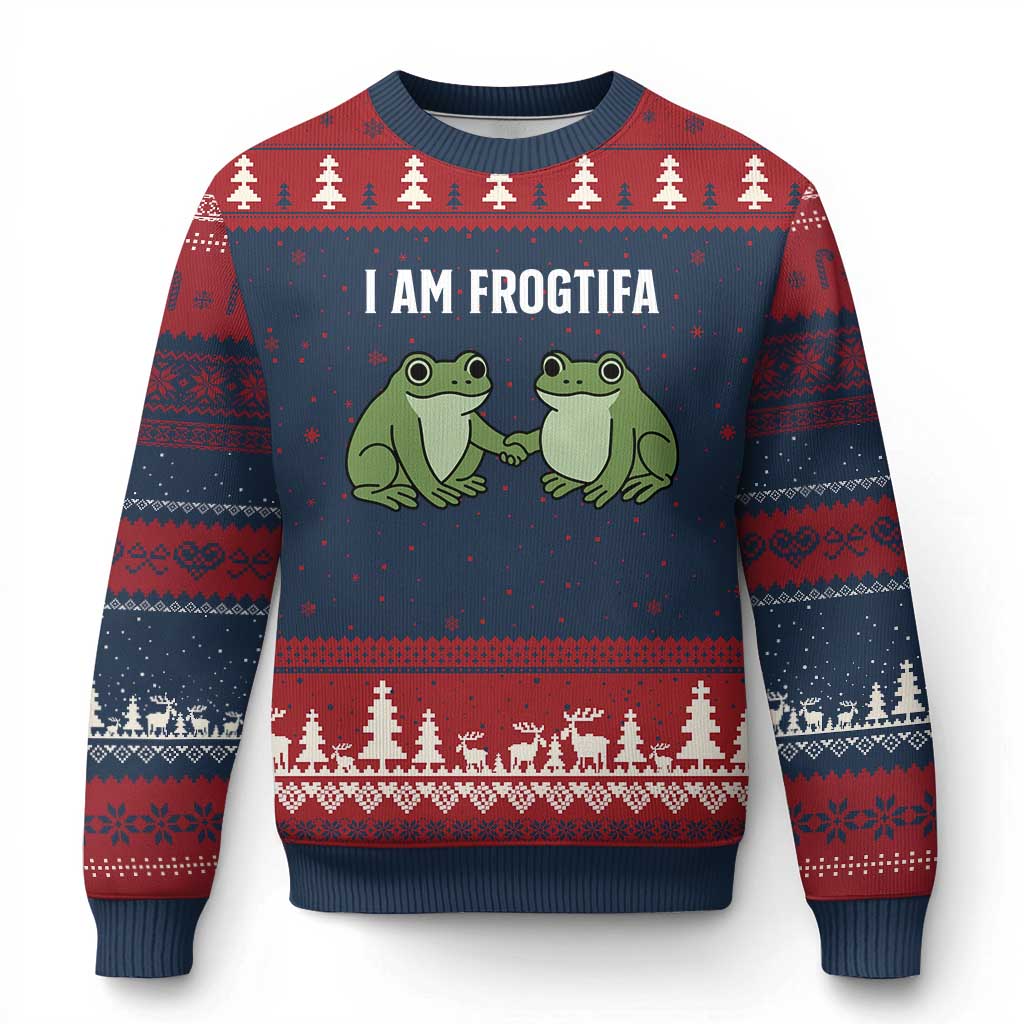 I Am Frogtifa Ugly Christmas Sweater Portland Frog Resist Protest Handshake Frogs - Wonder Print Shop